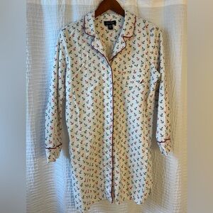 Nautica White Long-Sleeve Button Nightgown with Red & Blue Anchor Print
